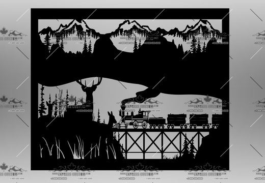 WJ286-WA-AC15-- 3 Deer With railway